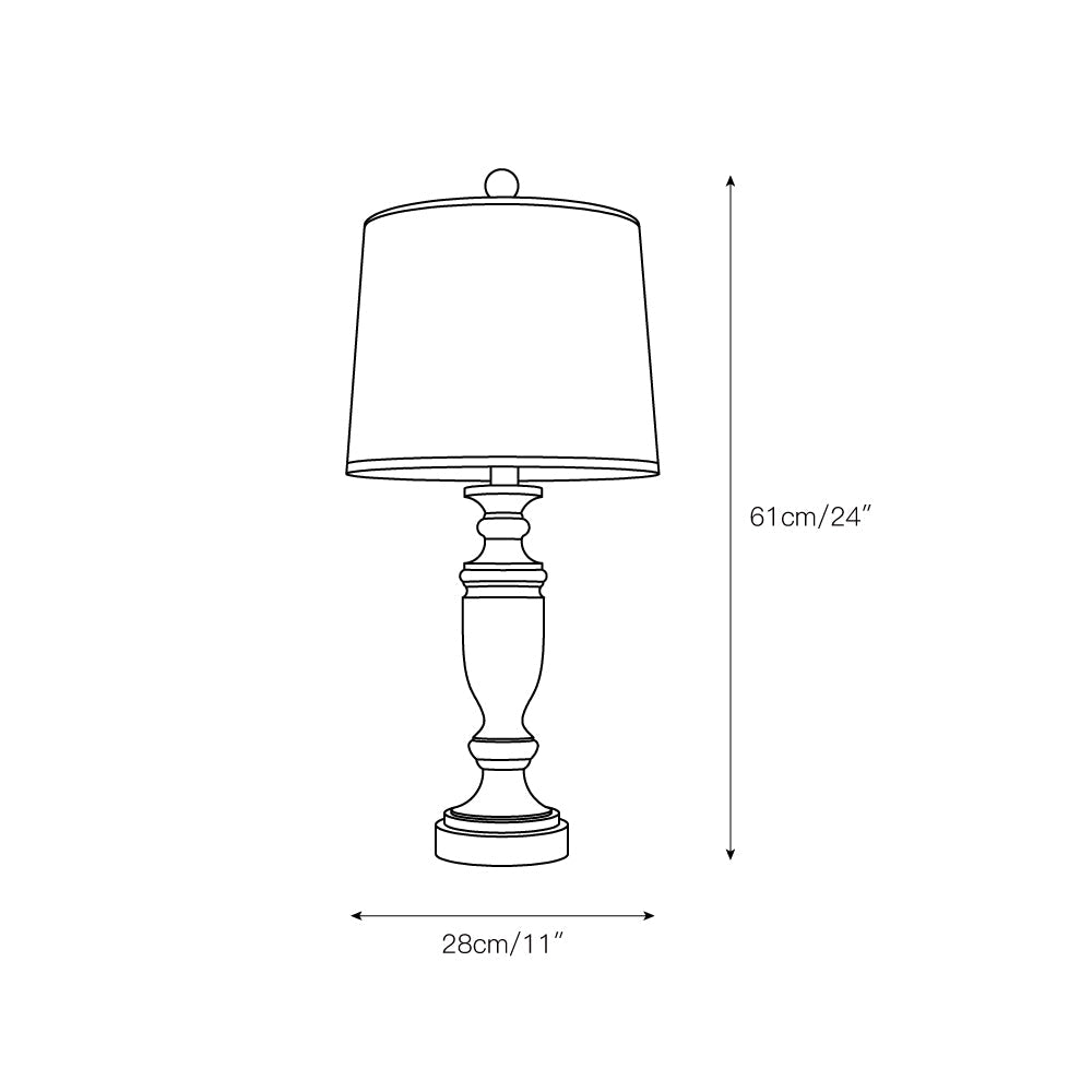 Callimont Table Lamp – Turned Old Wood Base & White Fabric Drum Lamp