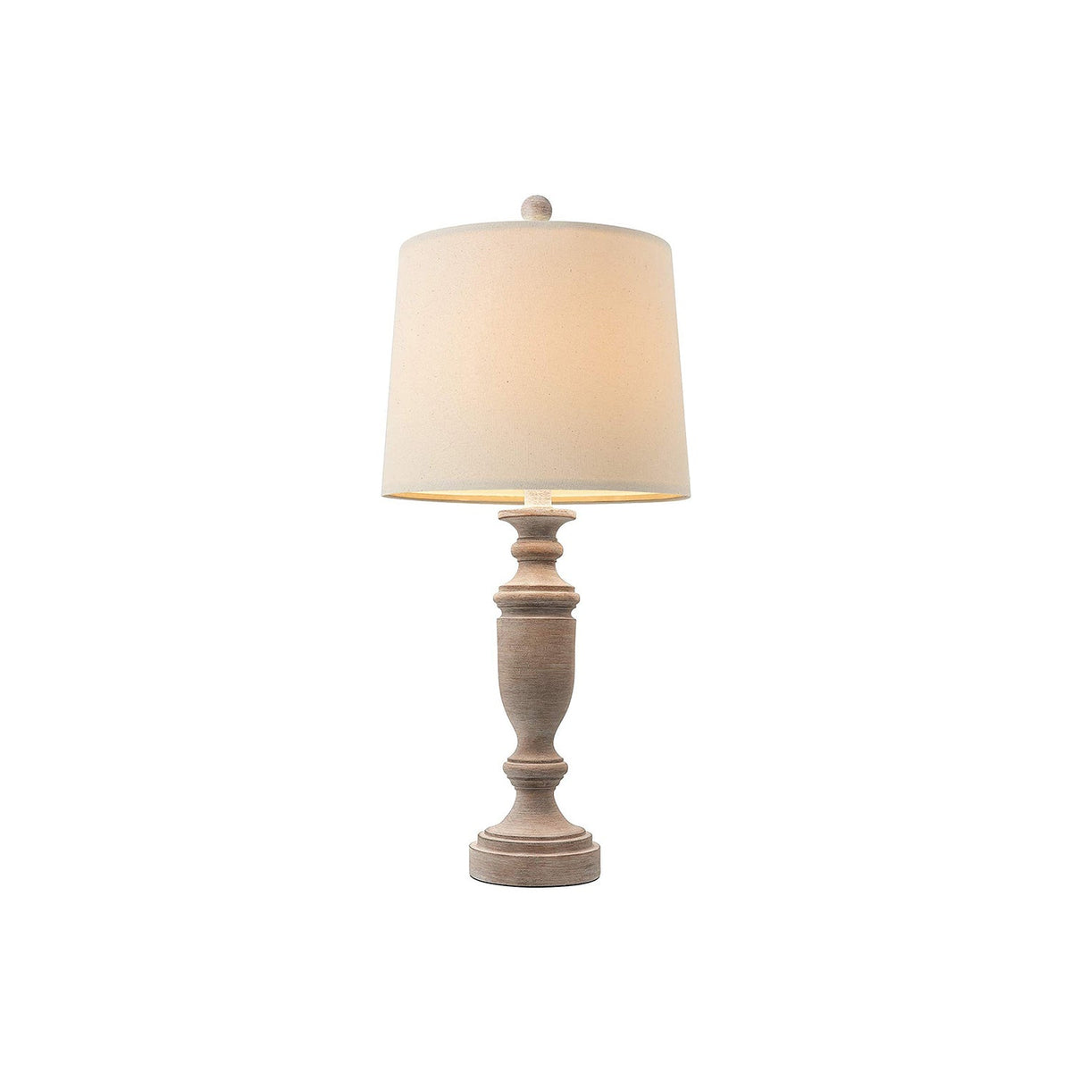 Callimont Table Lamp – Turned Old Wood Base & White Fabric Drum Lamp