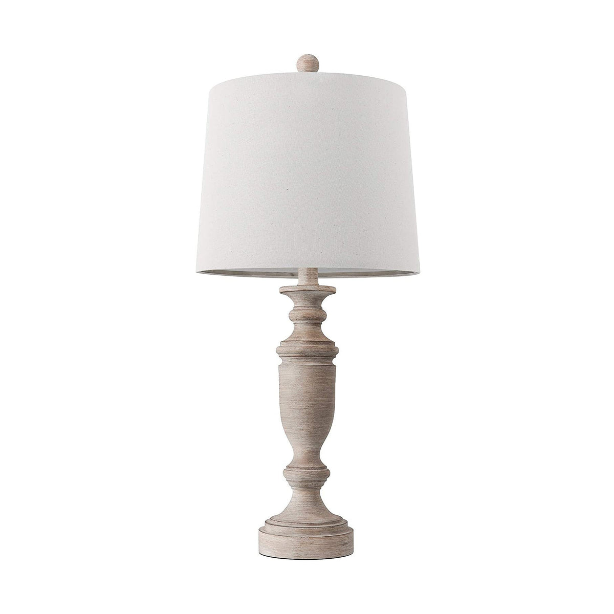 Callimont Table Lamp – Turned Old Wood Base & White Fabric Drum Lamp