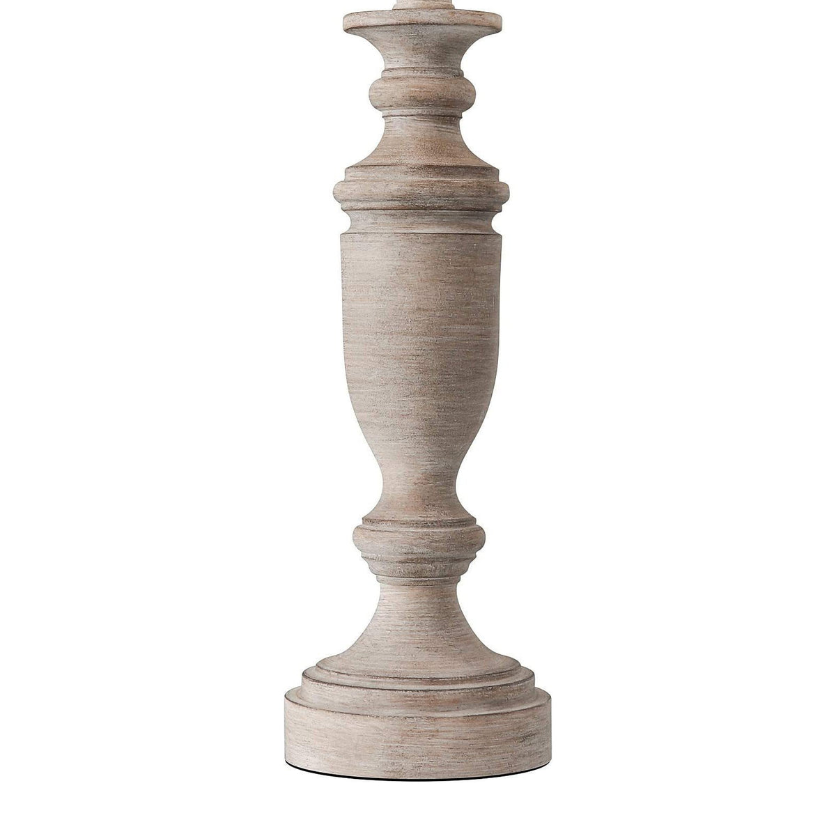 Callimont Table Lamp – Turned Old Wood Base & White Fabric Drum Lamp