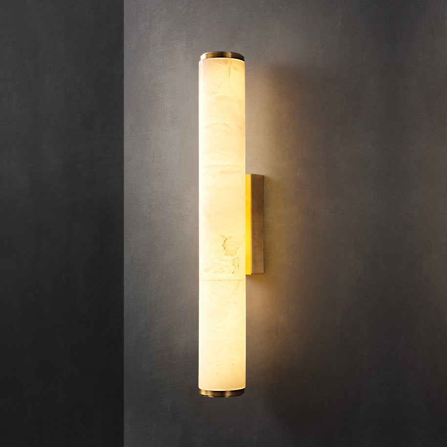 Callisto Alabaster Sconce – Vertical Natural Alabaster & Patinated Brass LED Sconce