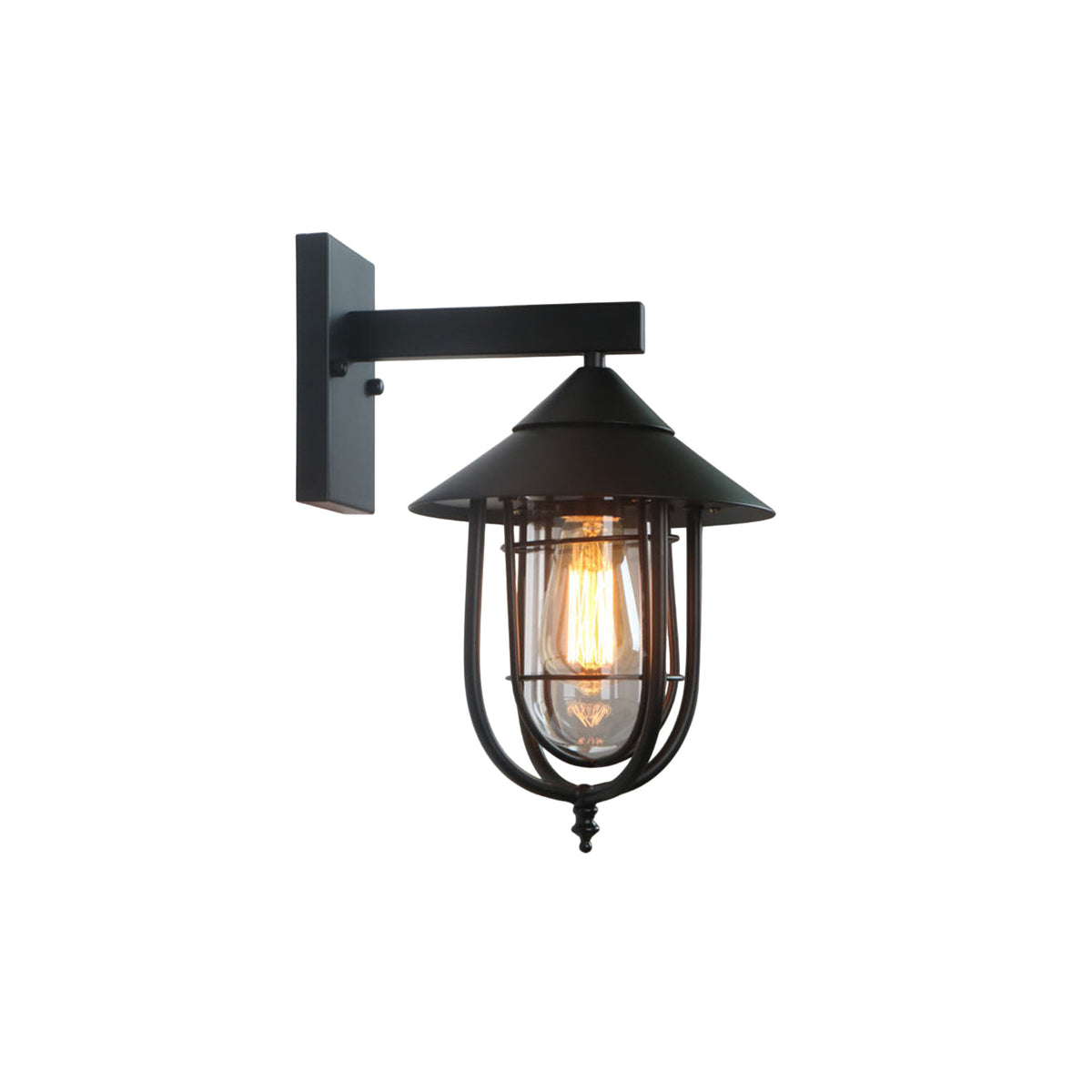 Camb Wall Lamp – Industrial Black Iron & Clear Glass Outdoor & Indoor Wall Sconce