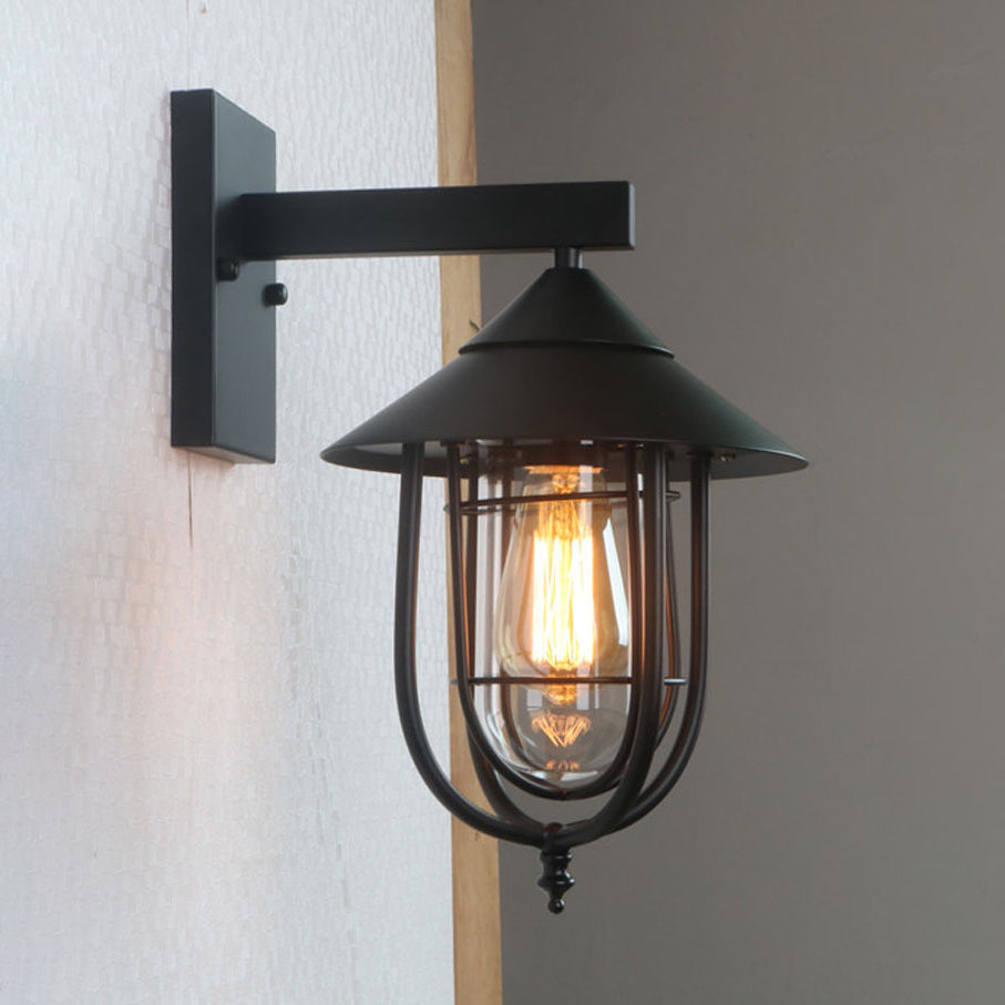 Camb Wall Lamp – Industrial Black Iron & Clear Glass Outdoor & Indoor Wall Sconce