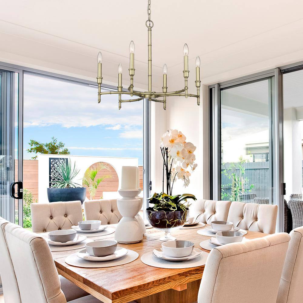 Cambay Chandelier – Bamboo-Node Detailed Brass Candelabra Chandelier