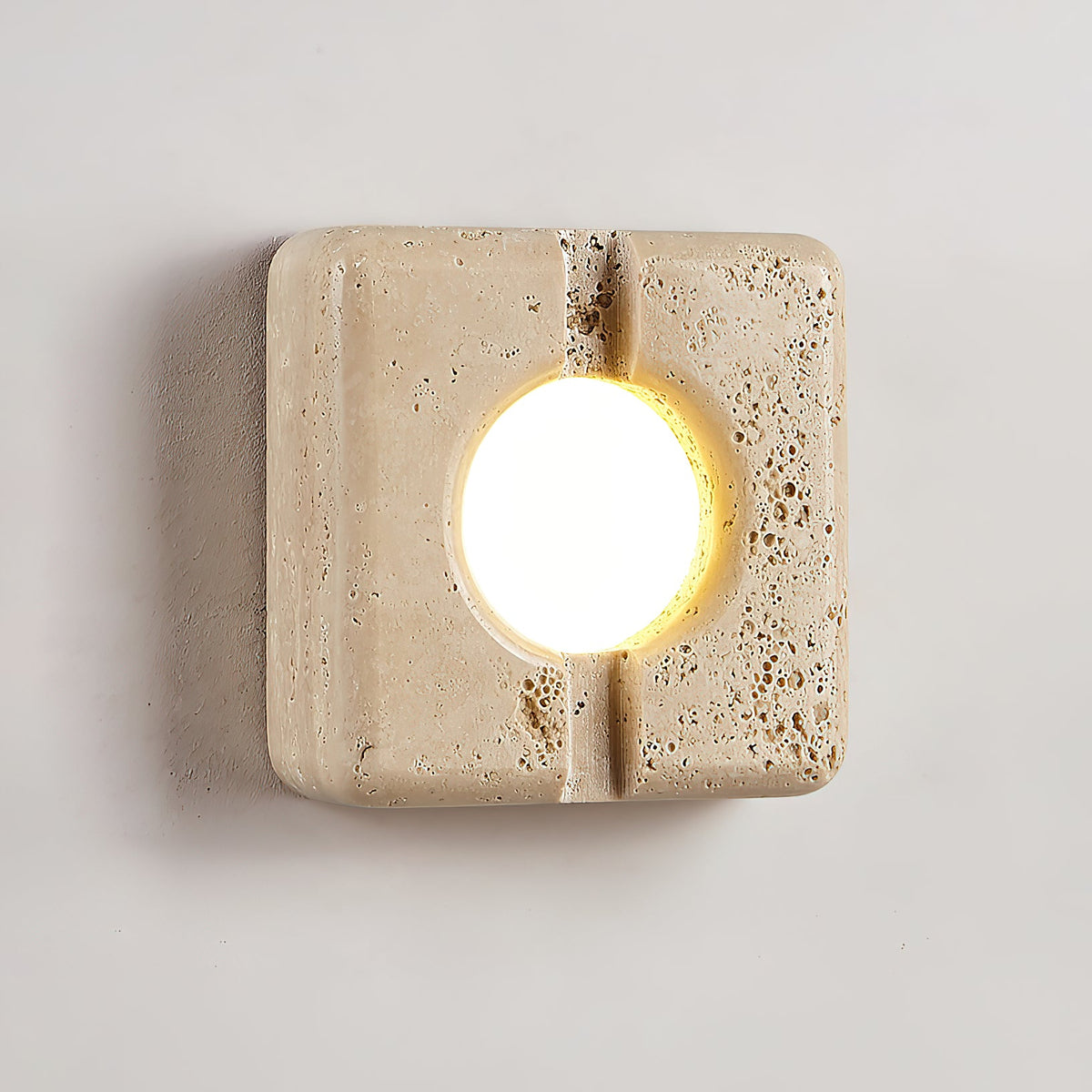 Camera Travertine Wall Lamp – Square Beige Natural Travertine LED Wall Sconce