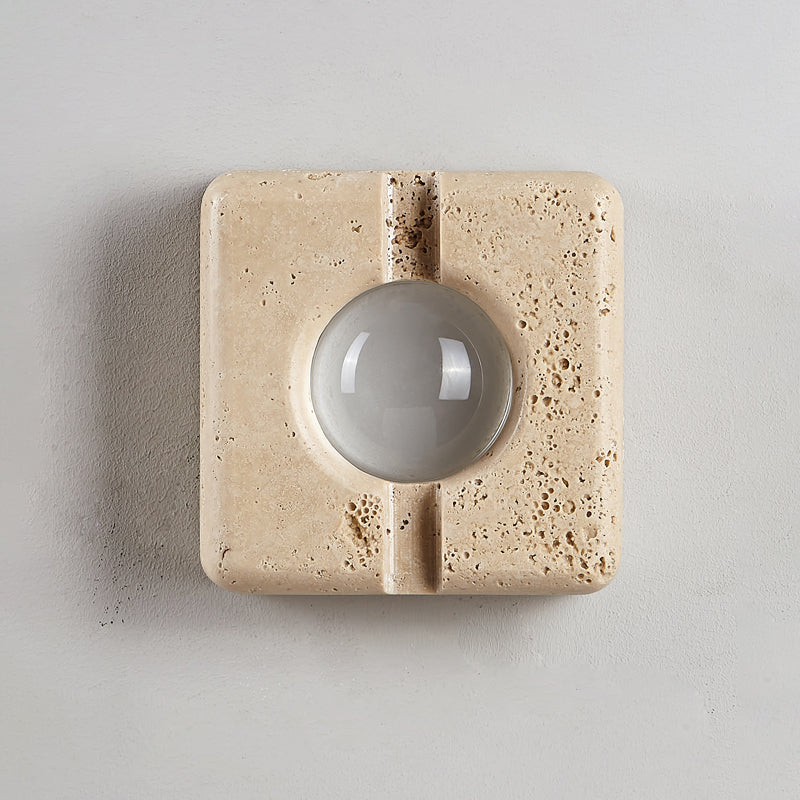 Camera Travertine Wall Lamp – Square Beige Natural Travertine LED Wall Sconce