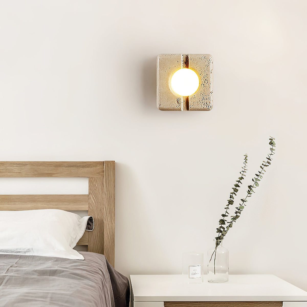 Camera Travertine Wall Lamp – Square Beige Natural Travertine LED Wall Sconce
