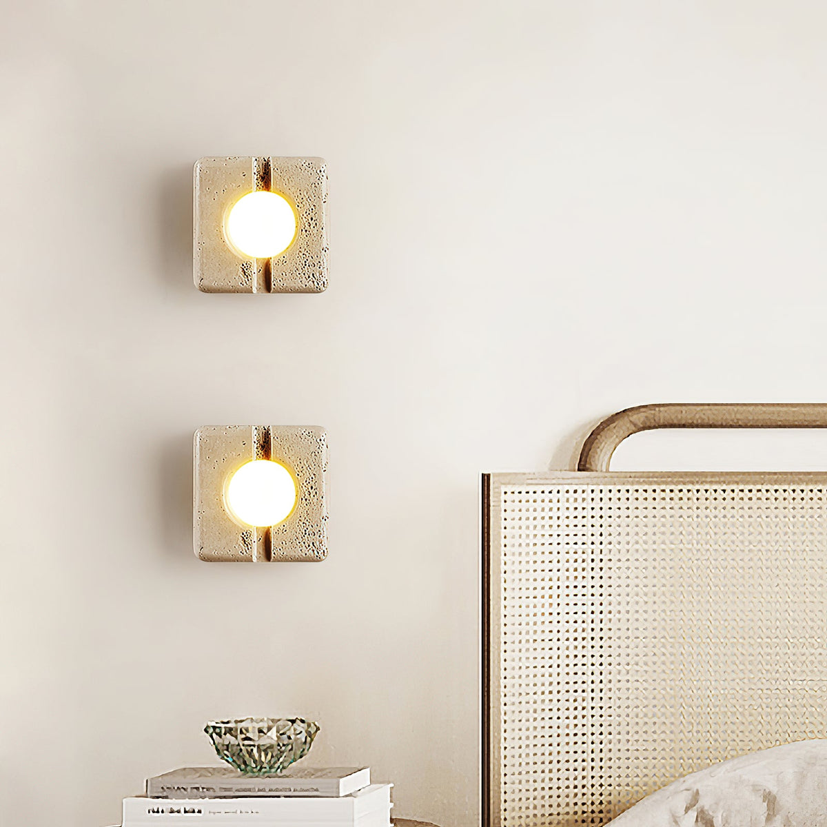 Camera Travertine Wall Lamp – Square Beige Natural Travertine LED Wall Sconce