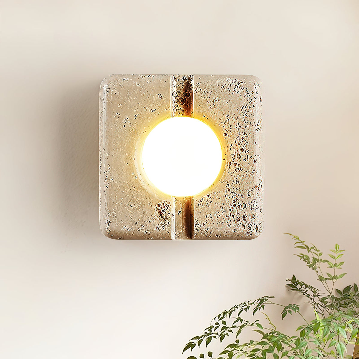 Camera Travertine Wall Lamp – Square Beige Natural Travertine LED Wall Sconce