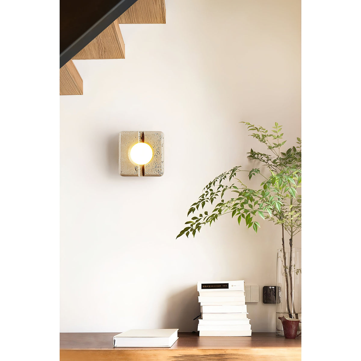Camera Travertine Wall Lamp – Square Beige Natural Travertine LED Wall Sconce
