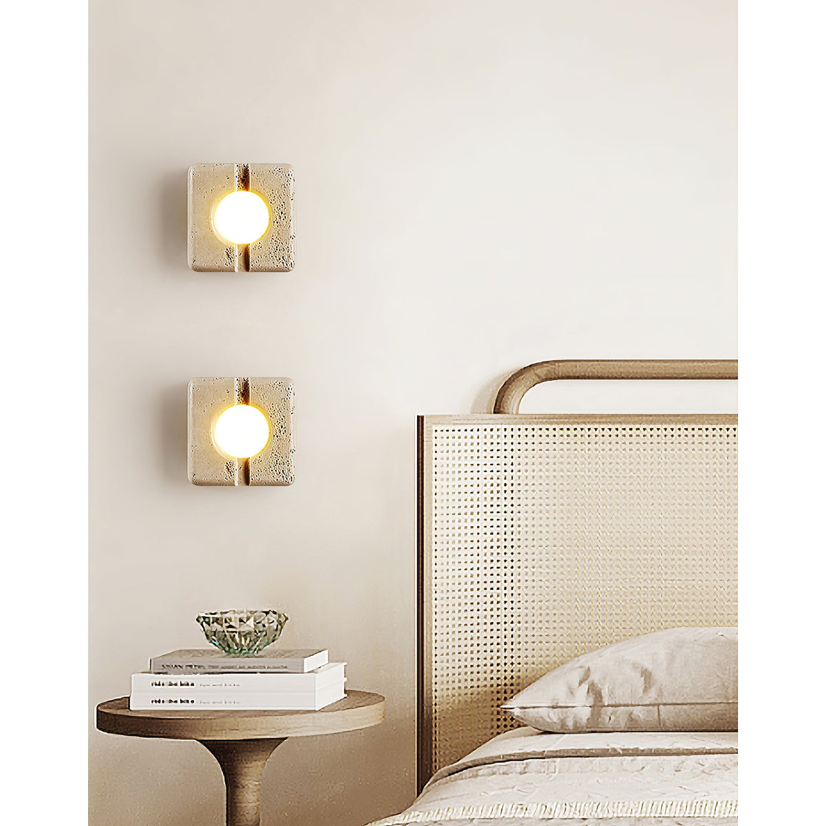 Camera Travertine Wall Lamp – Square Beige Natural Travertine LED Wall Sconce
