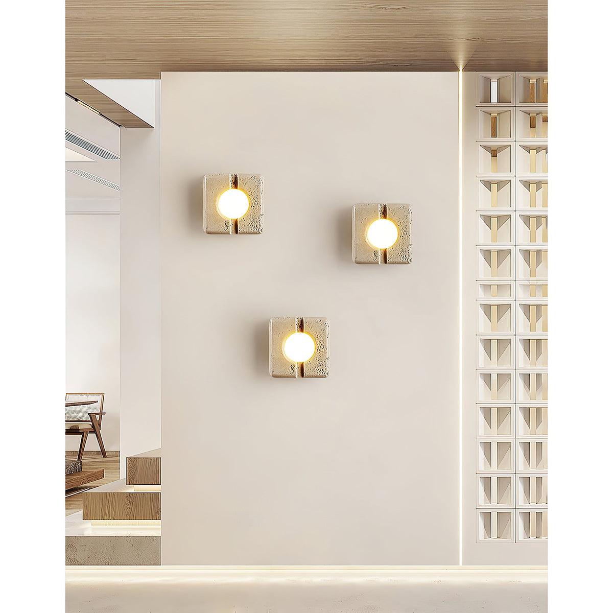 Camera Travertine Wall Lamp – Square Beige Natural Travertine LED Wall Sconce