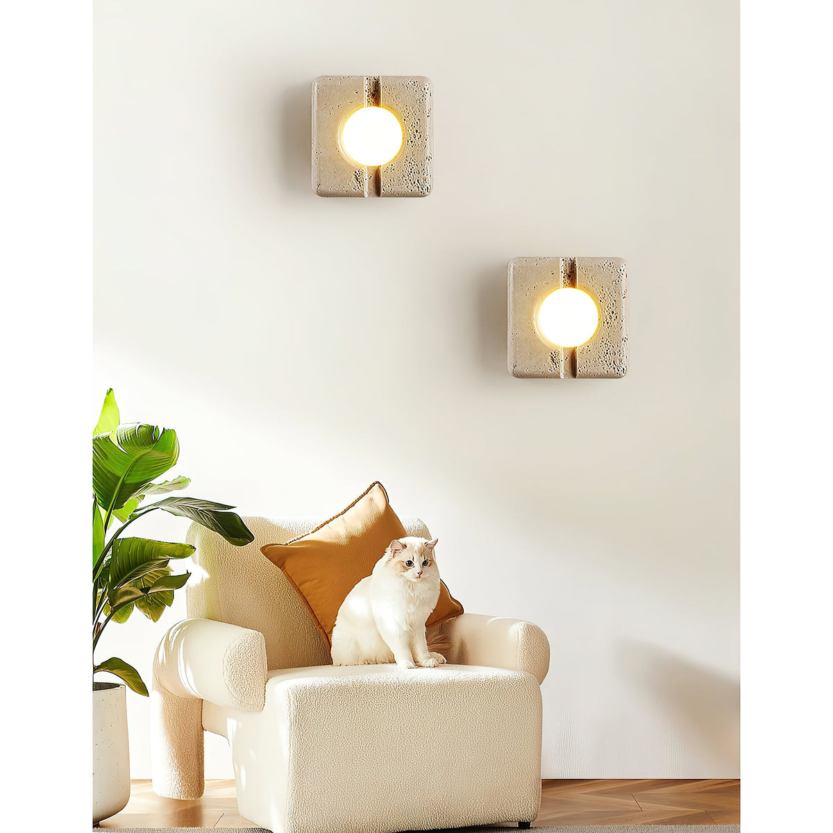 Camera Travertine Wall Lamp – Square Beige Natural Travertine LED Wall Sconce