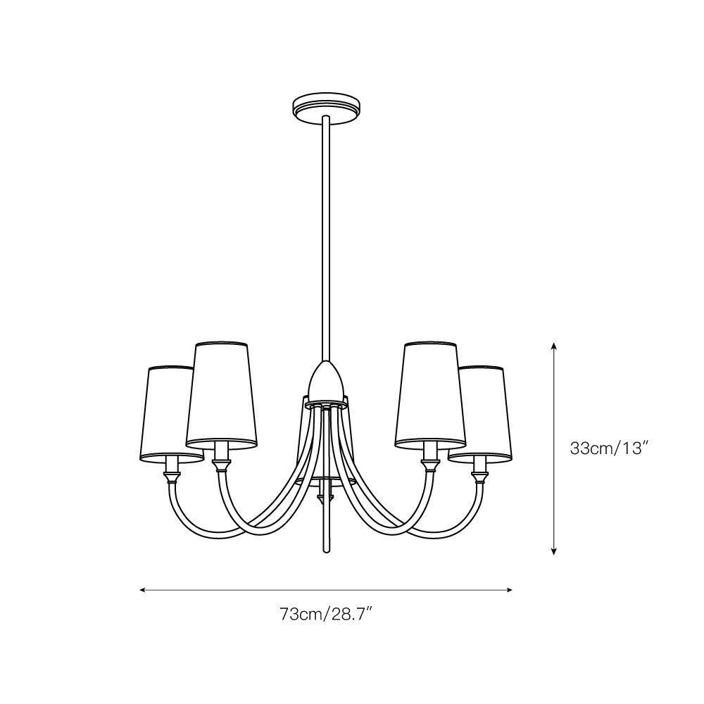 Cameron Chandelier – Slender Curvaceous Brass & Fabric Shade Chandelier