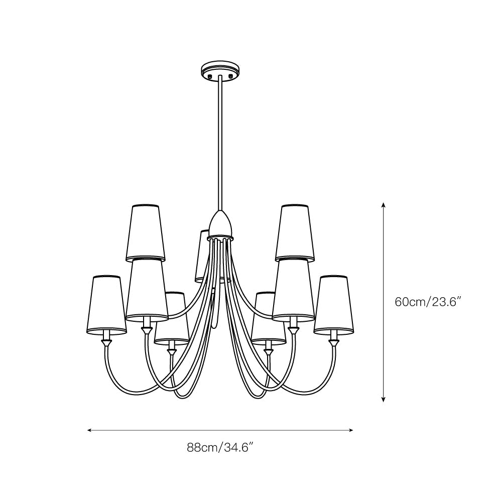 Cameron Chandelier – Slender Curvaceous Brass & Fabric Shade Chandelier