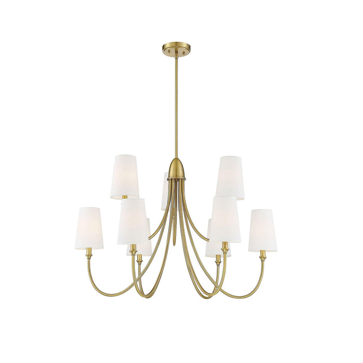 Cameron Chandelier – Slender Curvaceous Brass & Fabric Shade Chandelier
