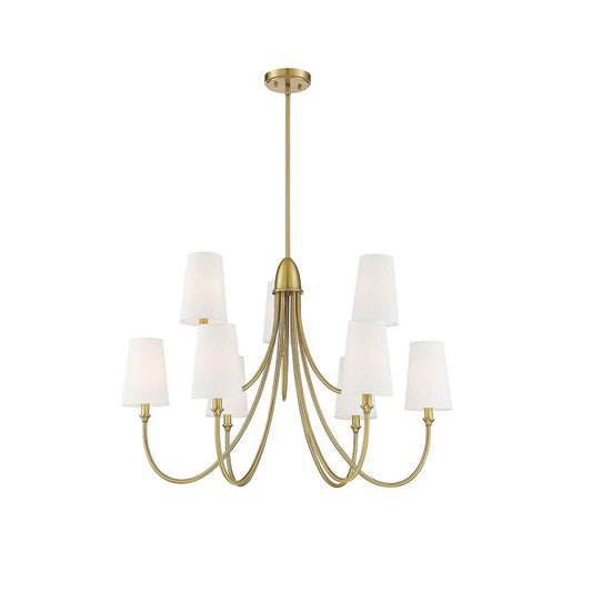 Cameron Chandelier – Slender Curvaceous Brass & Fabric Shade Chandelier