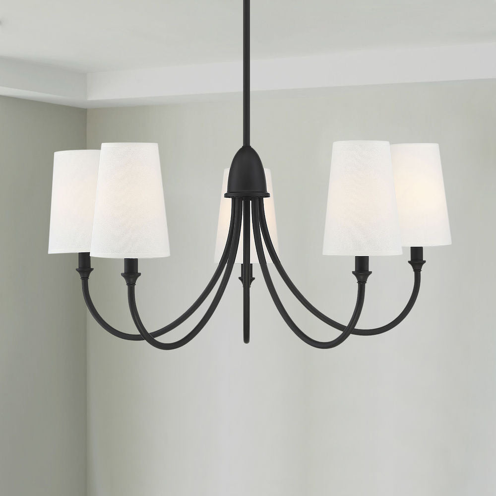 Cameron Chandelier – Slender Curvaceous Brass & Fabric Shade Chandelier