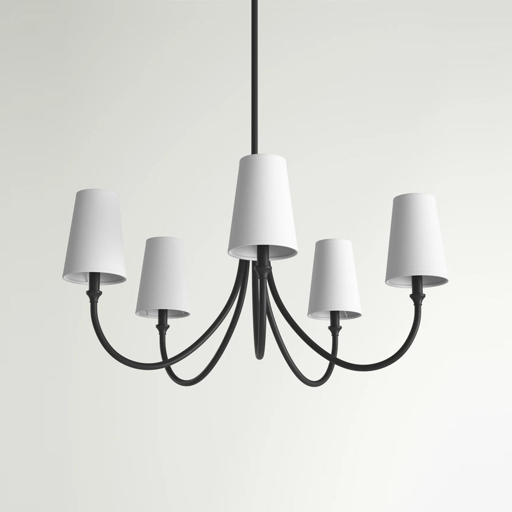 Cameron Chandelier – Slender Curvaceous Brass & Fabric Shade Chandelier