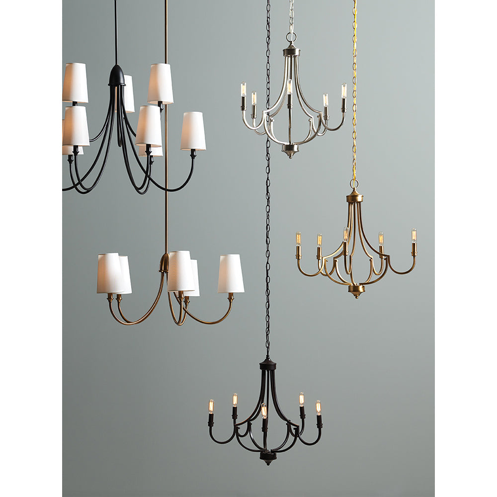 Cameron Chandelier – Slender Curvaceous Brass & Fabric Shade Chandelier