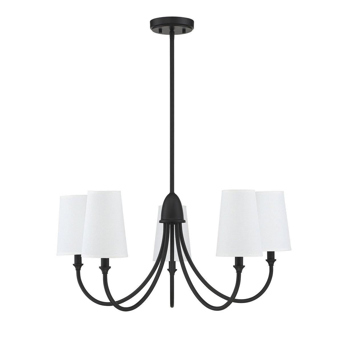 Cameron Chandelier – Slender Curvaceous Brass & Fabric Shade Chandelier