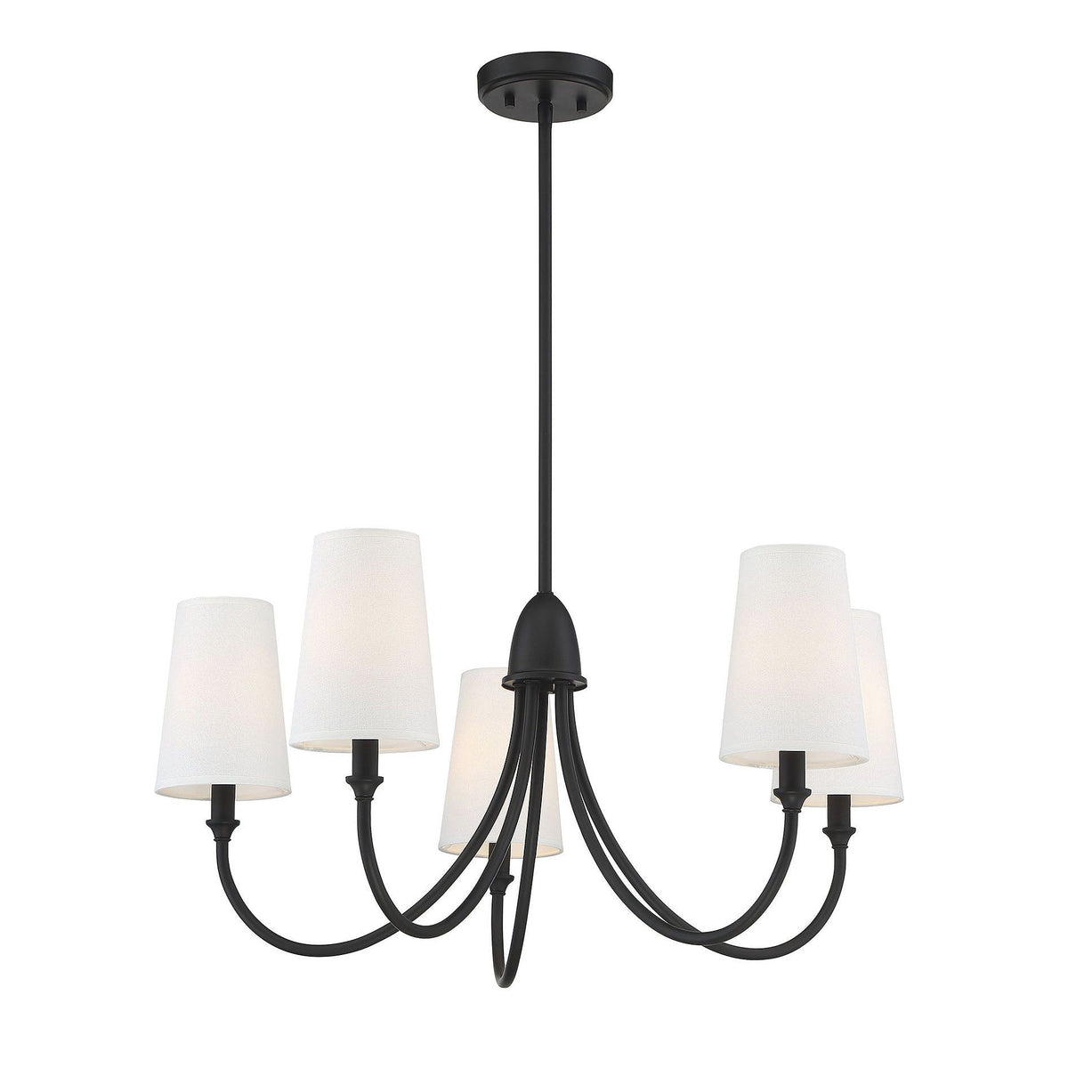 Cameron Chandelier – Slender Curvaceous Brass & Fabric Shade Chandelier