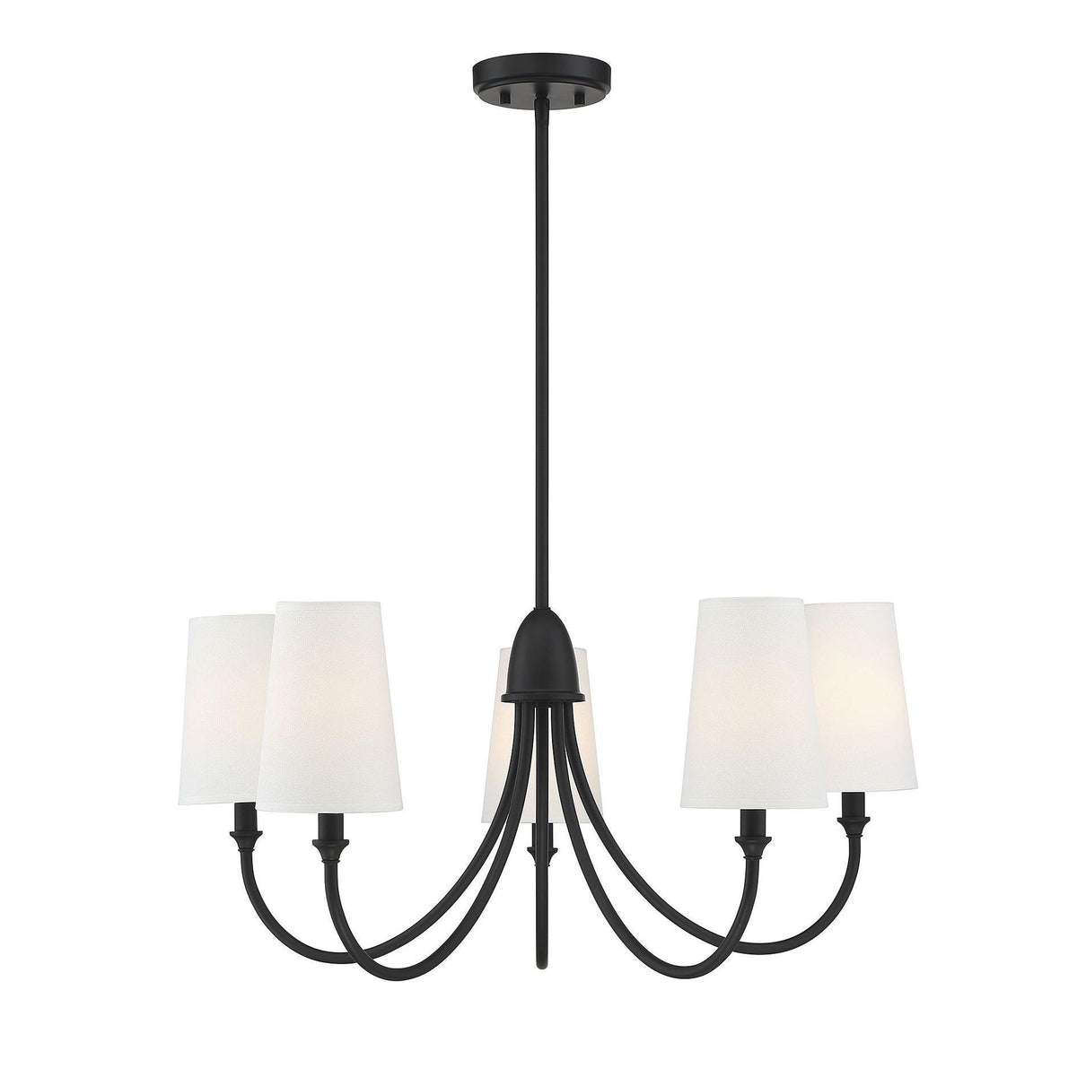 Cameron Chandelier – Slender Curvaceous Brass & Fabric Shade Chandelier