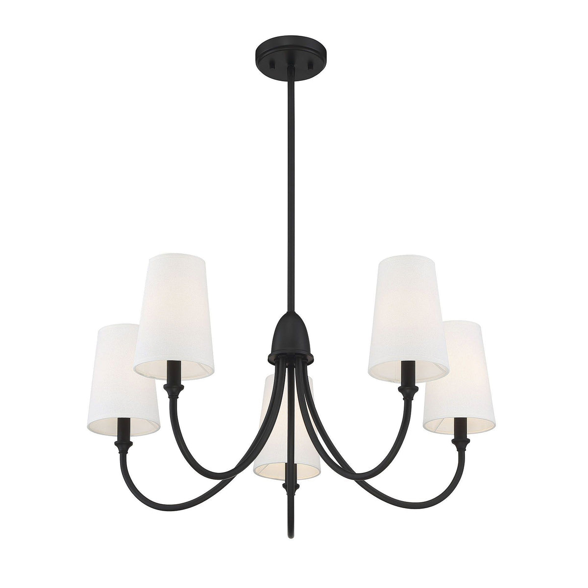 Cameron Chandelier – Slender Curvaceous Brass & Fabric Shade Chandelier