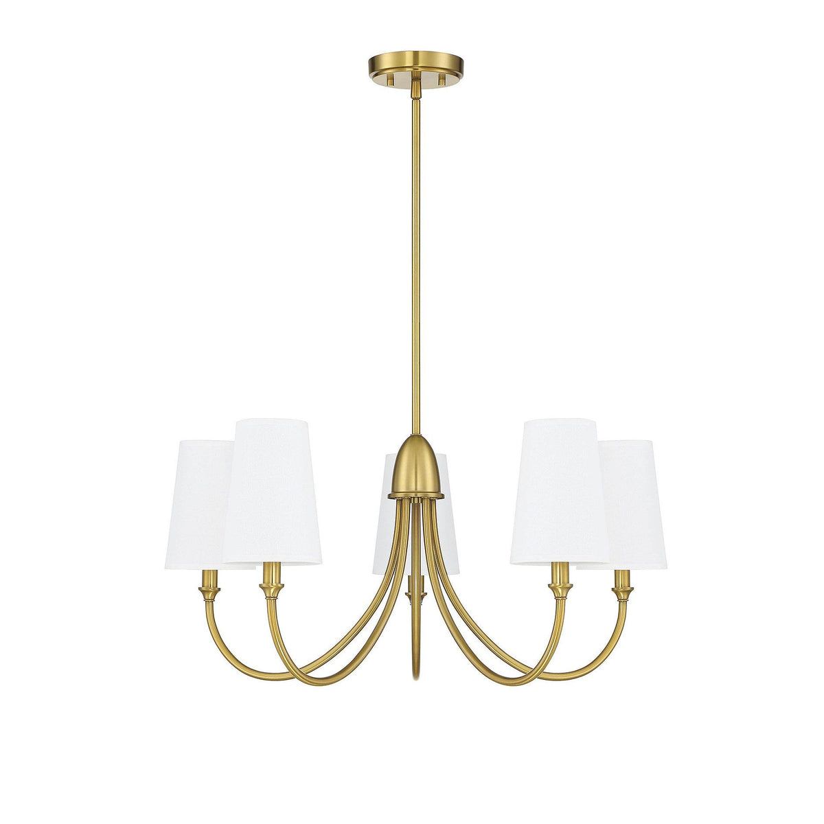 Cameron Chandelier – Slender Curvaceous Brass & Fabric Shade Chandelier