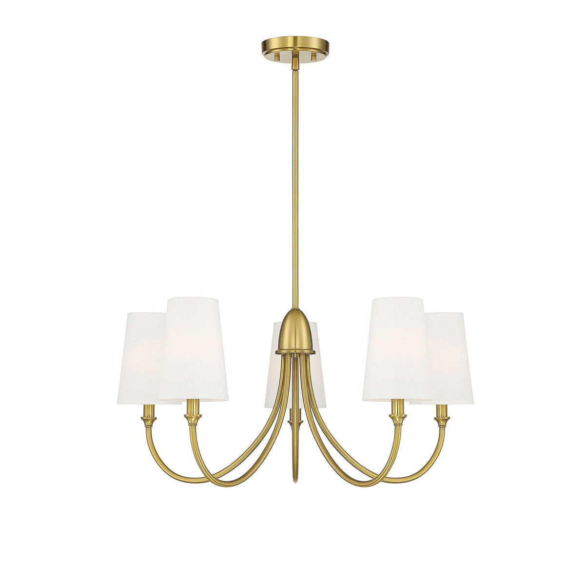 Cameron Chandelier – Slender Curvaceous Brass & Fabric Shade Chandelier
