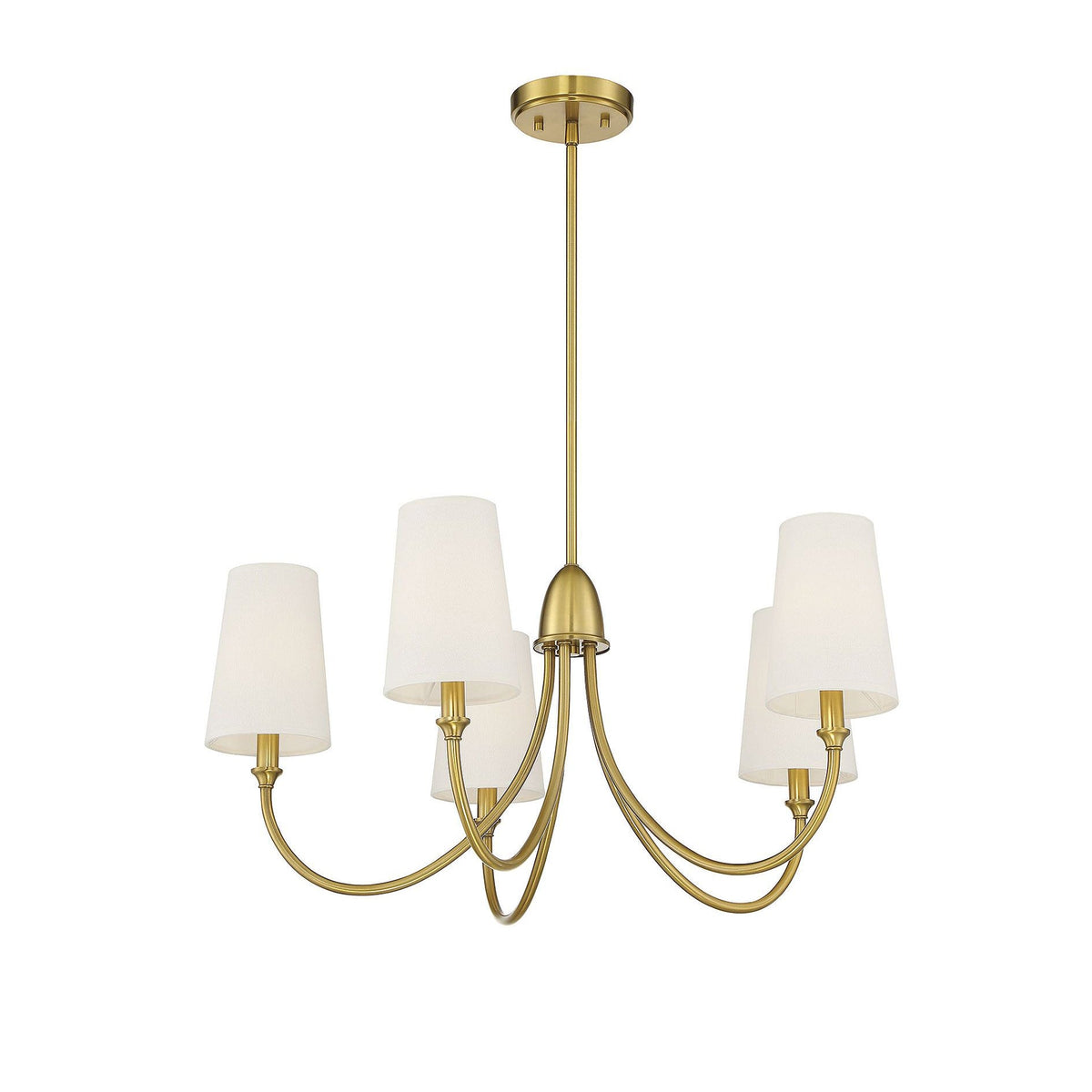 Cameron Chandelier – Slender Curvaceous Brass & Fabric Shade Chandelier