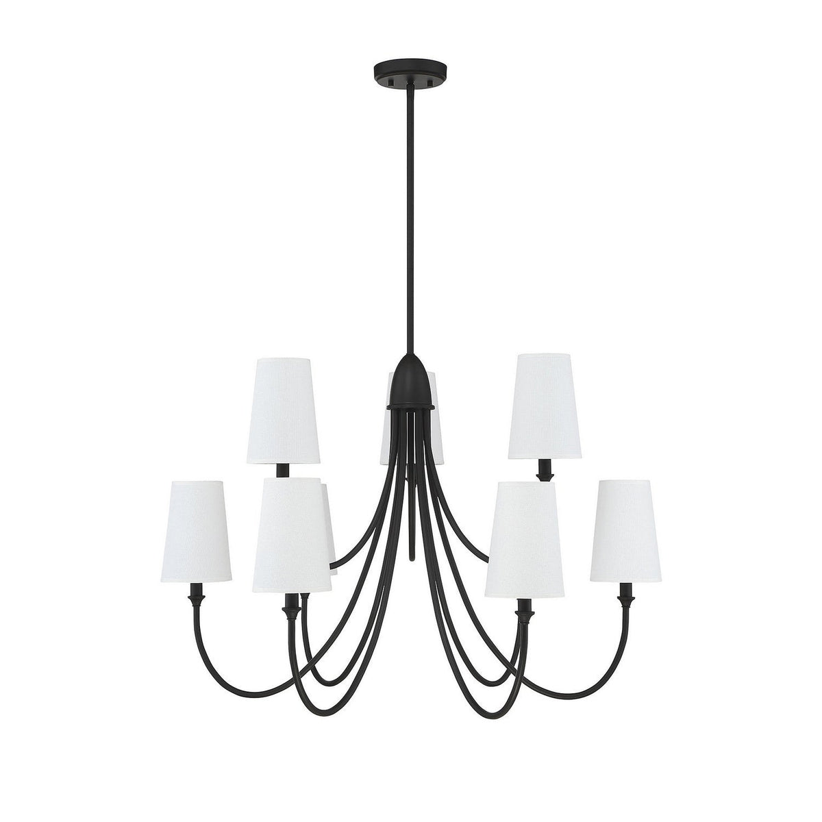 Cameron Chandelier – Slender Curvaceous Brass & Fabric Shade Chandelier