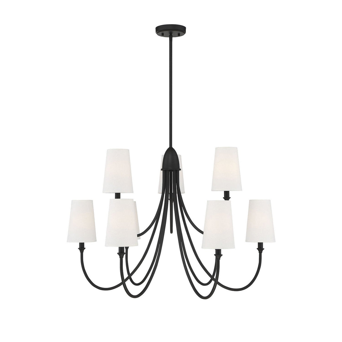 Cameron Chandelier – Slender Curvaceous Brass & Fabric Shade Chandelier