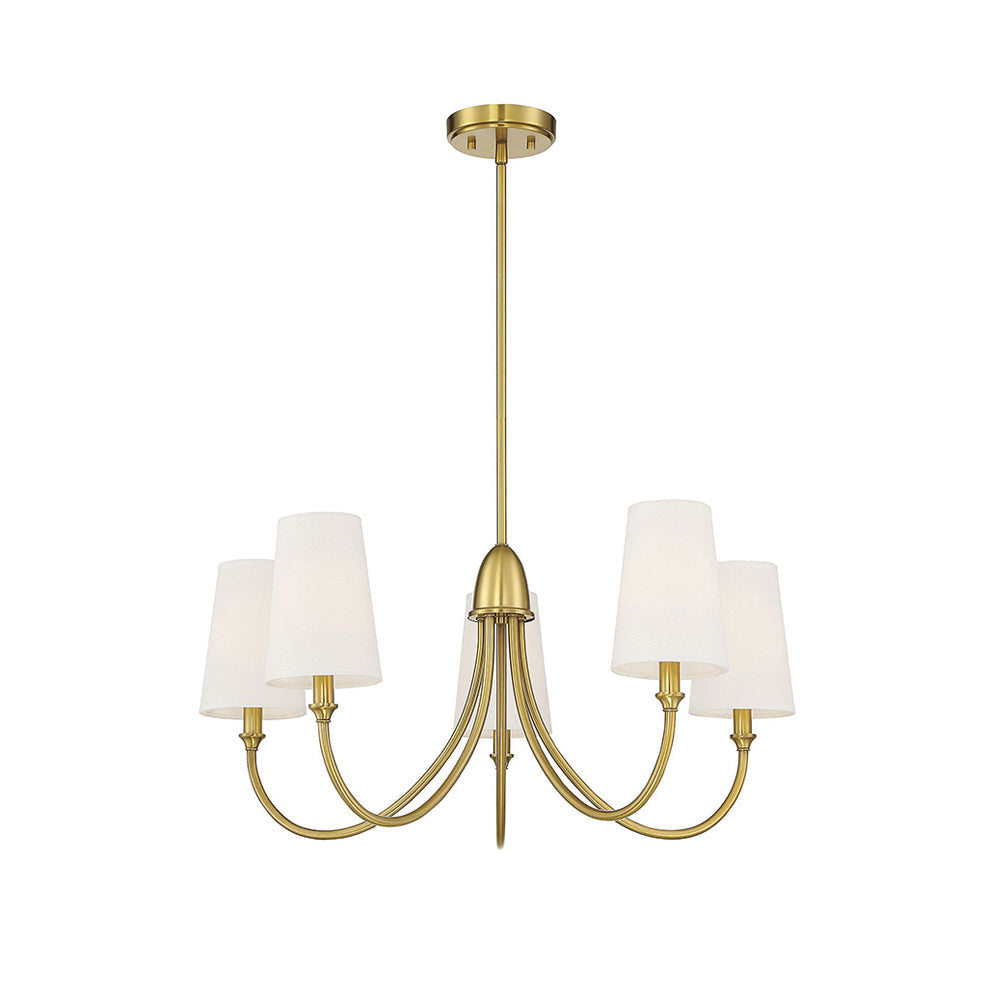 Cameron Chandelier – Slender Curvaceous Brass & Fabric Shade Chandelier