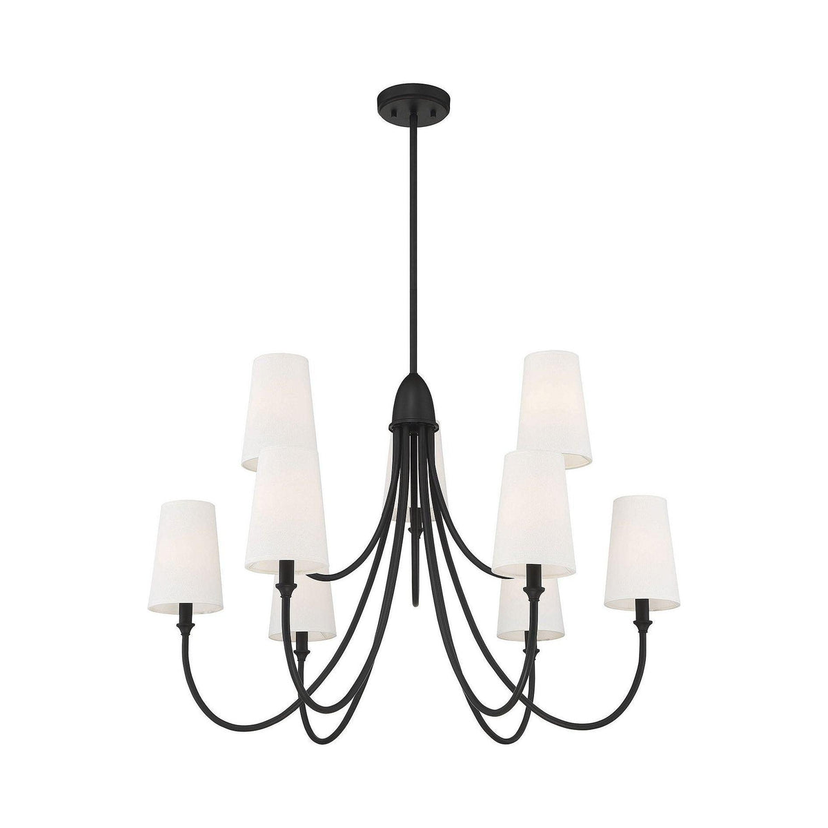 Cameron Chandelier – Slender Curvaceous Brass & Fabric Shade Chandelier