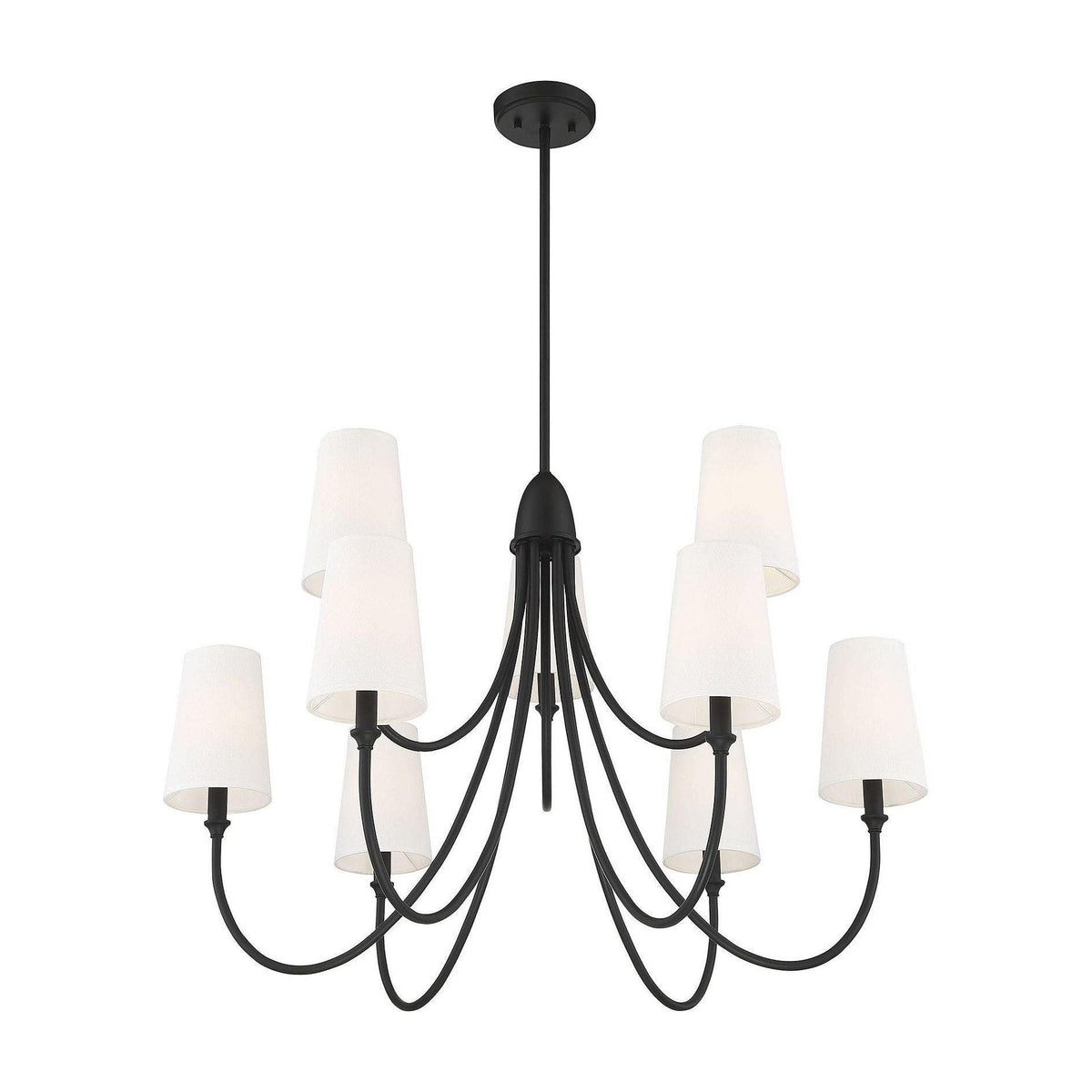 Cameron Chandelier – Slender Curvaceous Brass & Fabric Shade Chandelier