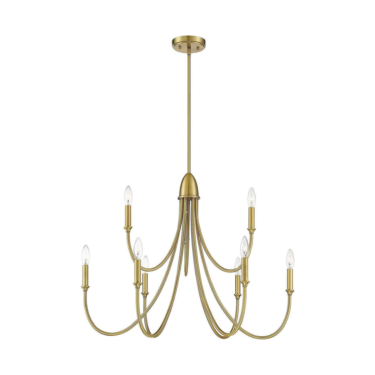 Cameron Chandelier – Slender Curvaceous Brass & Fabric Shade Chandelier