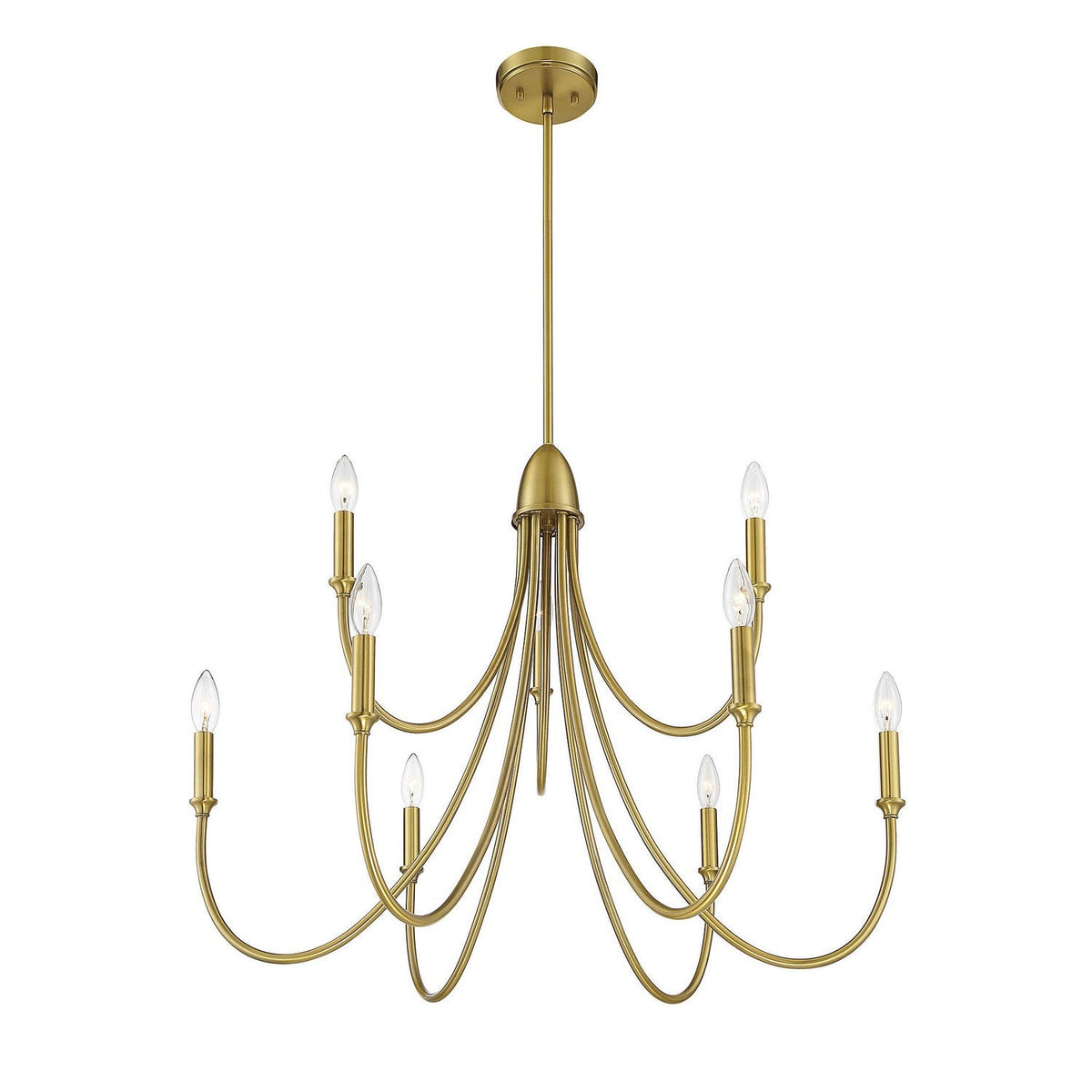 Cameron Chandelier – Slender Curvaceous Brass & Fabric Shade Chandelier