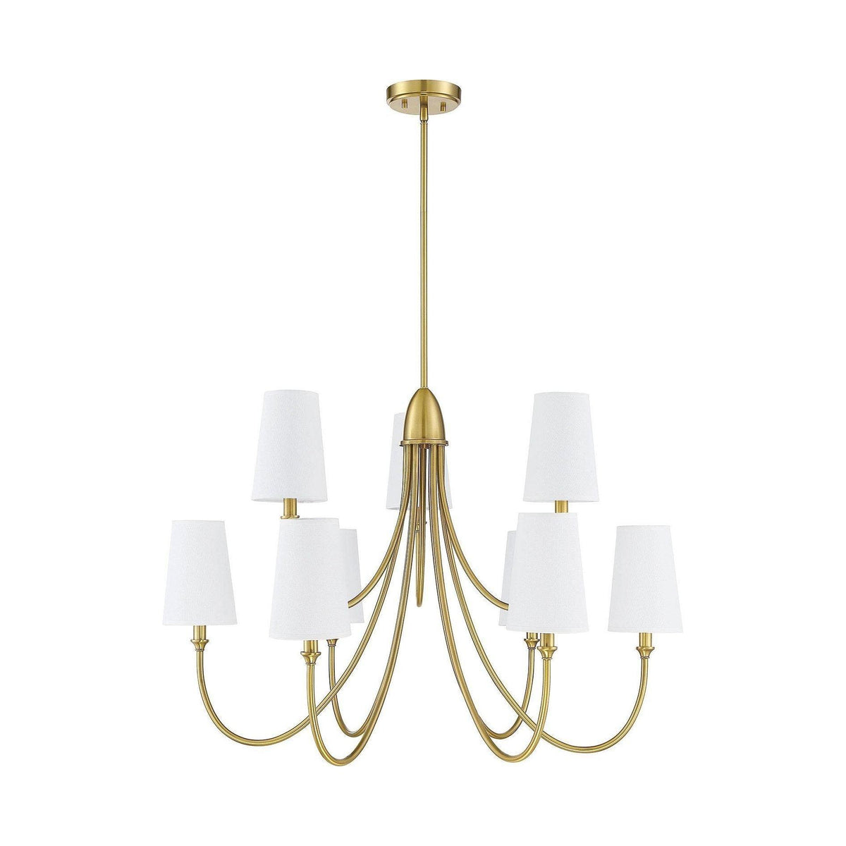 Cameron Chandelier – Slender Curvaceous Brass & Fabric Shade Chandelier