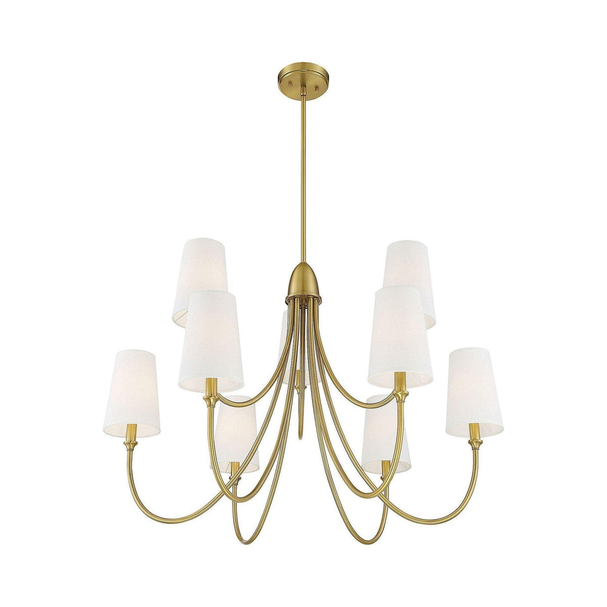 Cameron Chandelier – Slender Curvaceous Brass & Fabric Shade Chandelier