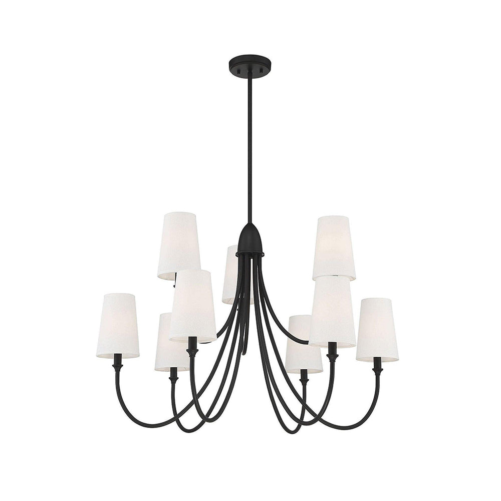 Cameron Chandelier – Slender Curvaceous Brass & Fabric Shade Chandelier
