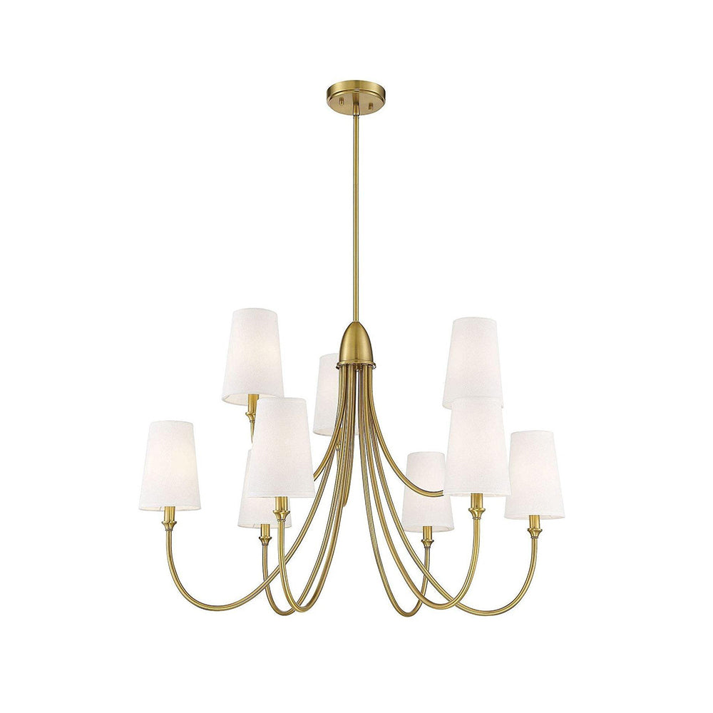 Cameron Chandelier – Slender Curvaceous Brass & Fabric Shade Chandelier