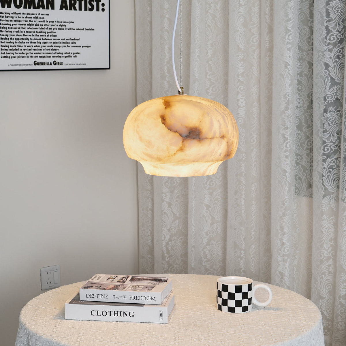 Camille Alabaster Pendant Lamp – Carved Translucent Natural Alabaster Dome Pendant Light
