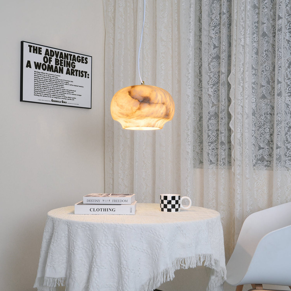 Camille Alabaster Pendant Lamp – Carved Translucent Natural Alabaster Dome Pendant Light