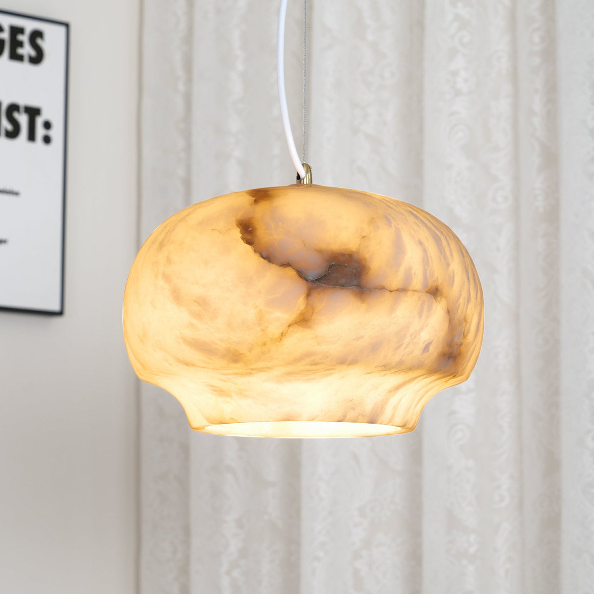 Camille Alabaster Pendant Lamp – Carved Translucent Natural Alabaster Dome Pendant Light