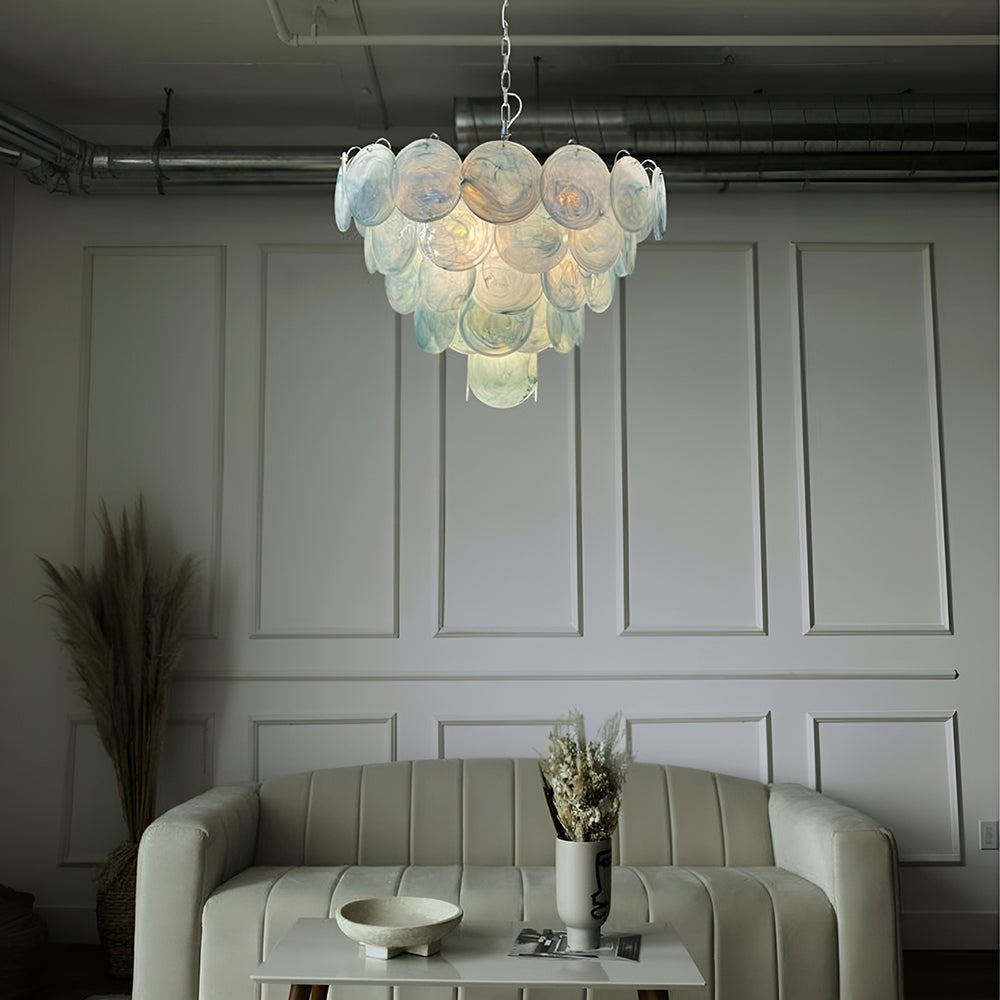 Camisa Murano Glass Chandelier – Hand-Blown Murano-Style Colored Glass Disc Chandelier