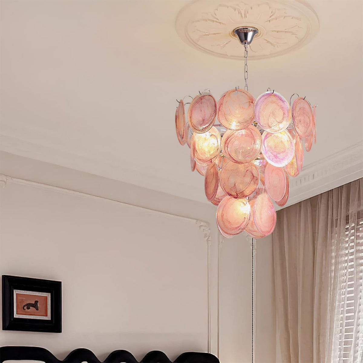 Camisa Murano Glass Chandelier – Hand-Blown Murano-Style Colored Glass Disc Chandelier