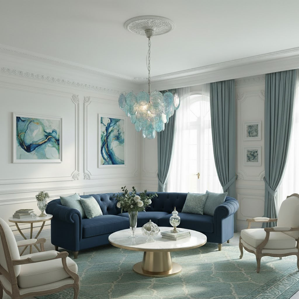 Camisa Murano Glass Chandelier – Hand-Blown Murano-Style Colored Glass Disc Chandelier