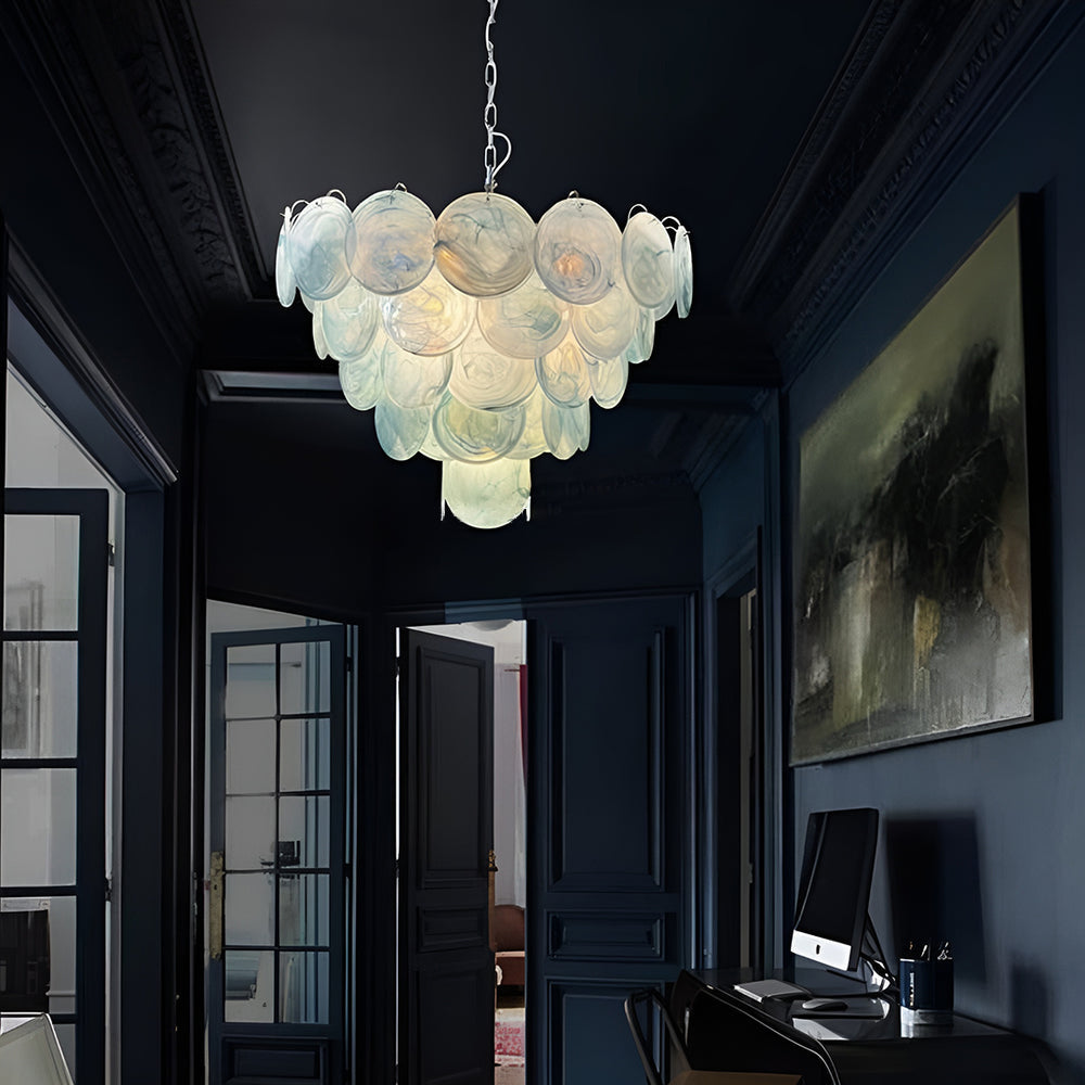 Camisa Murano Glass Chandelier – Hand-Blown Murano-Style Colored Glass Disc Chandelier