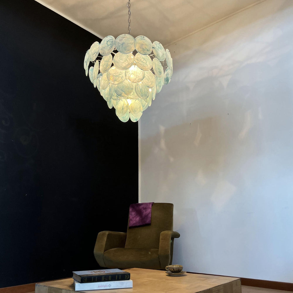 Camisa Murano Glass Chandelier – Hand-Blown Murano-Style Colored Glass Disc Chandelier